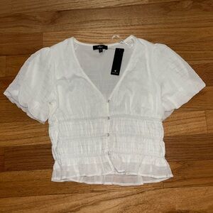 White Button-Up Women's Short Sleeve Top